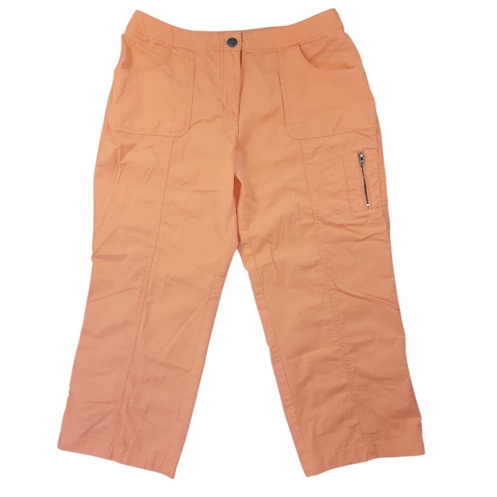 Chico’s Coral Orange Crop Pants Sz 1 Cotton Casual EUC